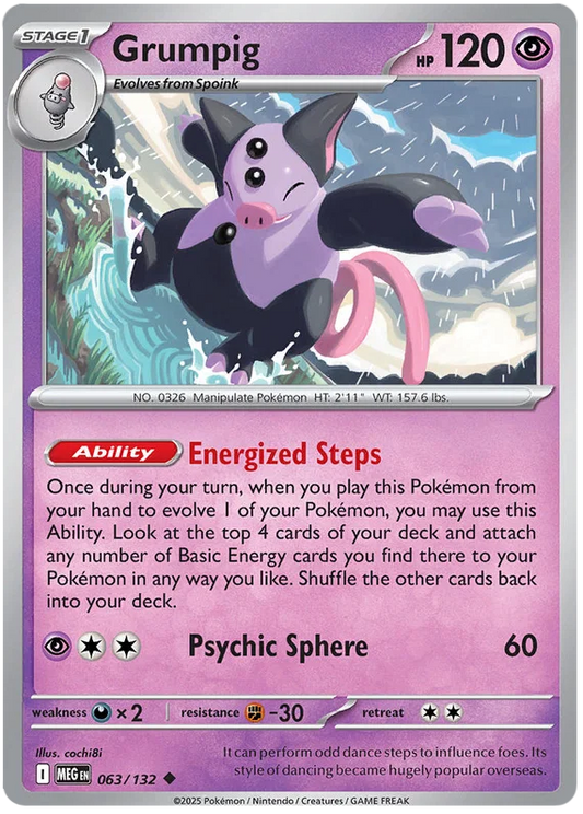 Pokémon Grumpig common kaart nummer 063 uit de Mega Evolution set