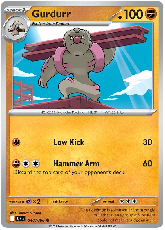 Gurdurr common kaart #048 uit de Pokémon Black Bolt set