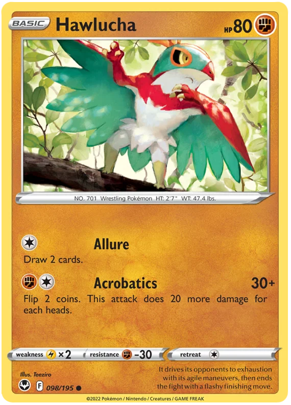 Pokémon Hawlucha common kaart #098 uit de Silver Tempest set