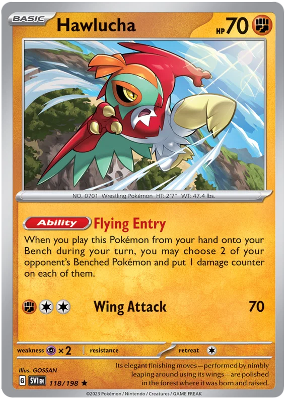 Hawlucha Holo #118/198 losse Pokémon kaart uit de Scarlet & Violet basisset