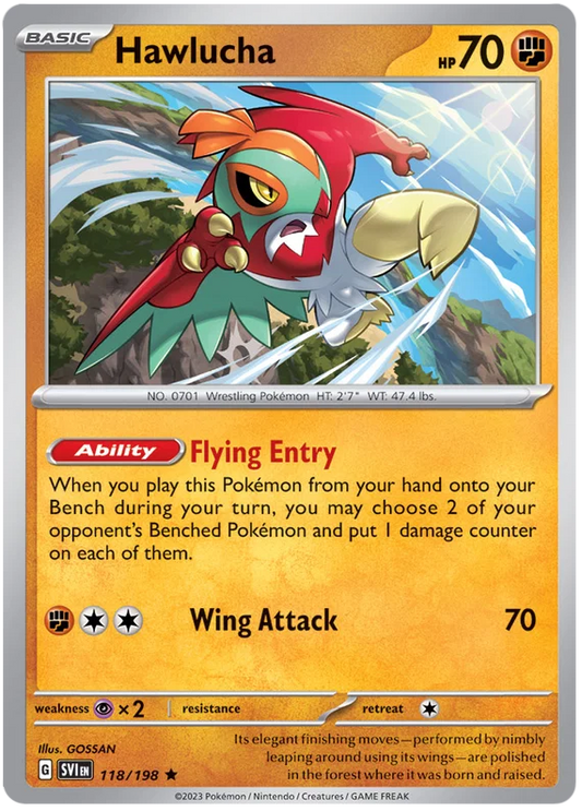 Hawlucha Holo #118/198 losse Pokémon kaart uit de Scarlet & Violet basisset