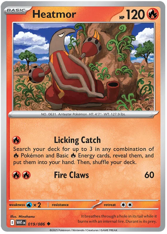 Heatmor common kaart nummer 019 uit de Pokémon White Flare set