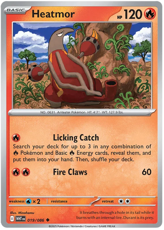 Heatmor common kaart nummer 019 uit de Pokémon White Flare set