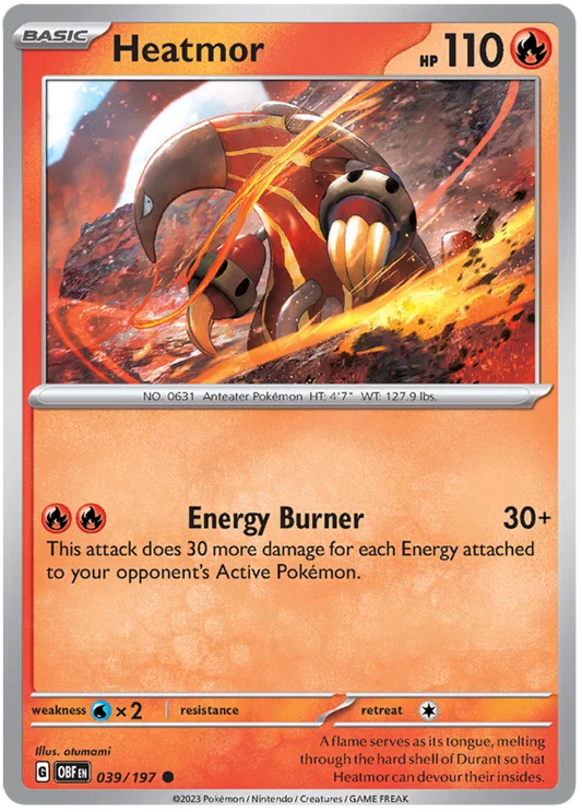 Heatmor common Pokémon kaart #039 uit de Obsidian Flames set