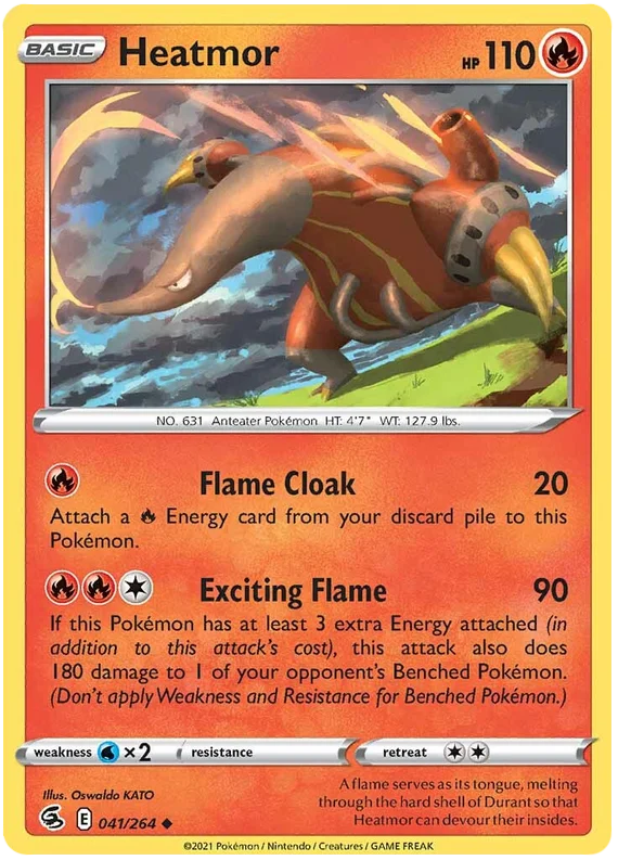 Heatmor common Pokémon kaart uit de Fusion Strike set, nummer 041/264