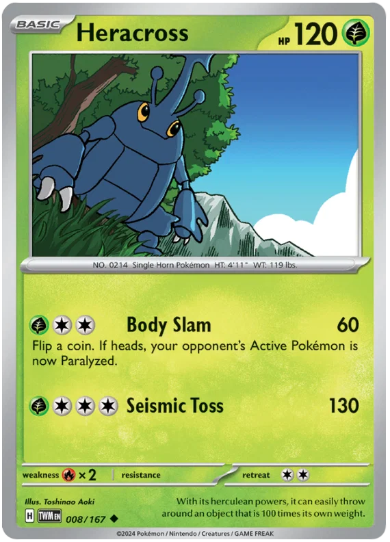 Pokémon Heracross #008 common kaart uit de Twilight Masquerade set