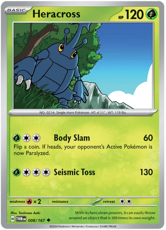Pokémon Heracross #008 common kaart uit de Twilight Masquerade set