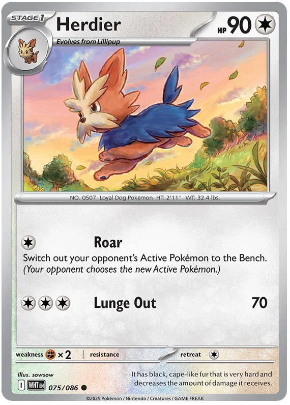 Pokémon Herdier #075 common kaart uit de White Flare set