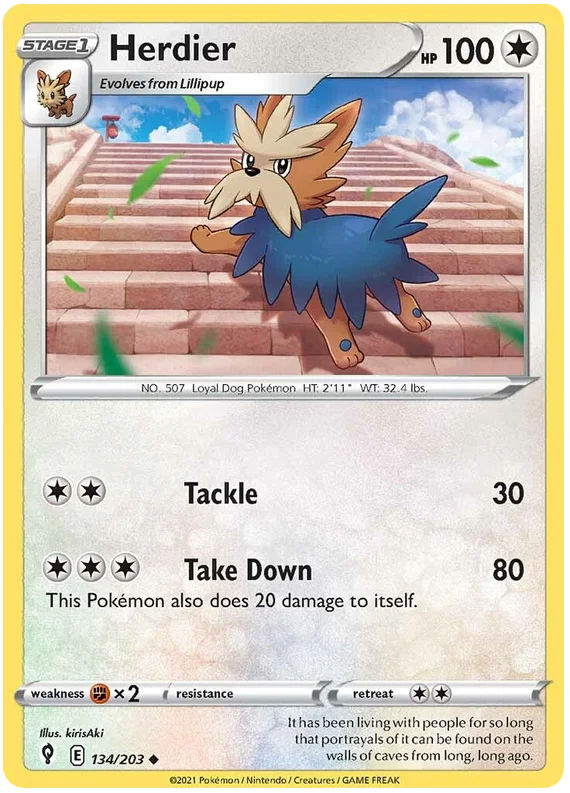 Herdier 134/203 common kaart uit de Pokémon Evolving Skies set