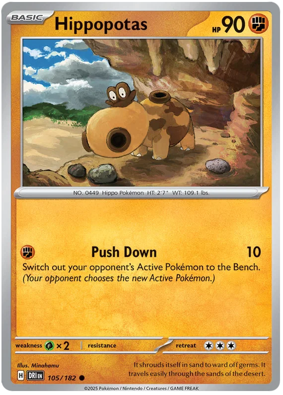 Hippopotas common kaart nummer 105 uit de Pokémon Destined Rivals set