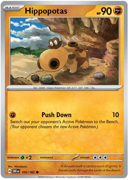 Hippopotas common kaart nummer 105 uit de Pokémon Destined Rivals set