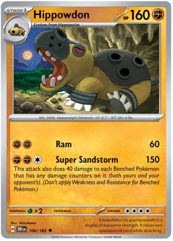 Hippowdon common kaart nummer 106 uit de Pokémon Destined Rivals set