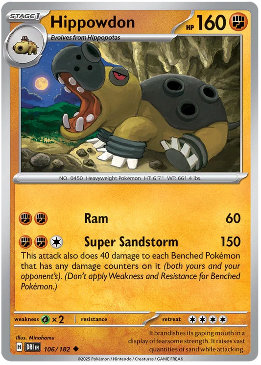 Hippowdon common kaart nummer 106 uit de Pokémon Destined Rivals set
