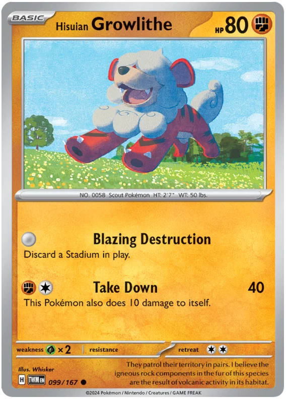 Hisuian Growlithe common kaart #099 uit de Pokémon set Twilight Masquerade