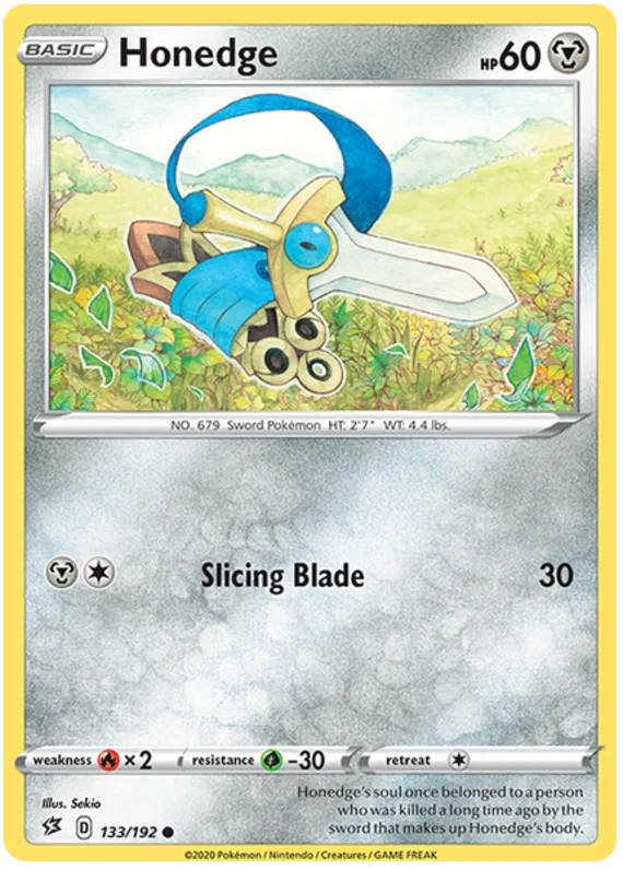 Pokémon Honedge kaart #133/192 uit de Rebel Clash set, common rarity