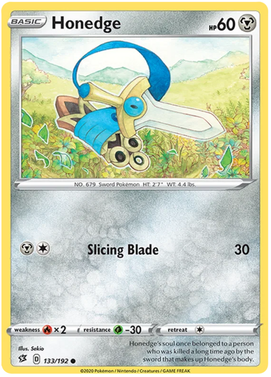 Pokémon Honedge kaart #133/192 uit de Rebel Clash set, common rarity