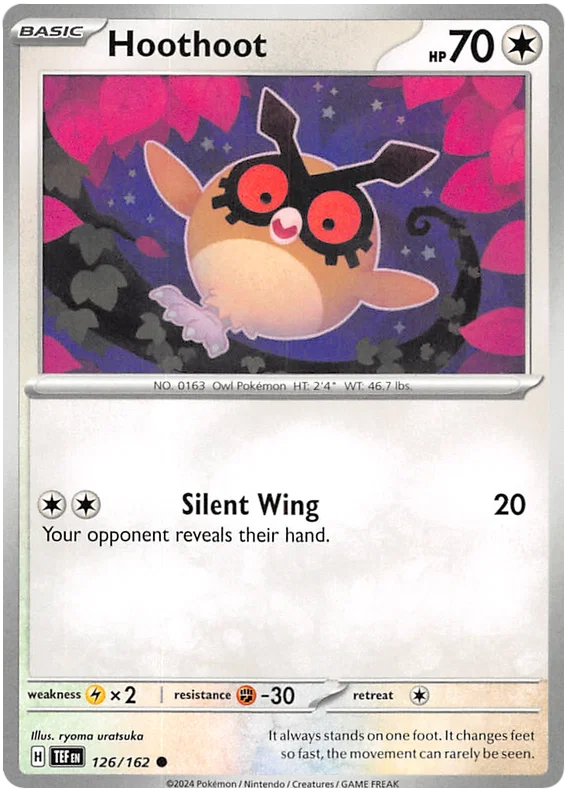 Hoothoot #126 common Pokémon kaart uit de Temporal Forces set