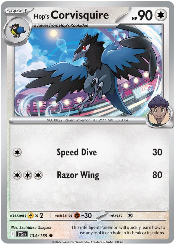 Hop's Corvisquire common kaart #134 uit de Pokémon Journey Together set