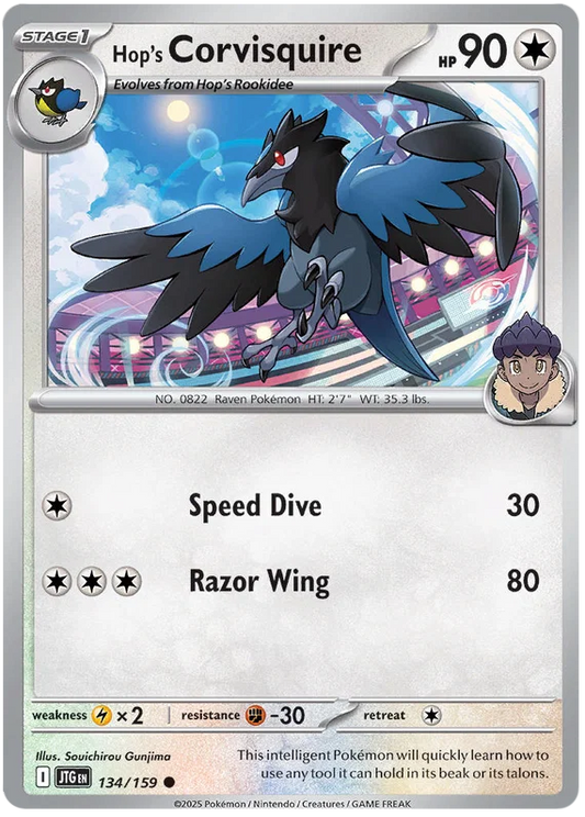 Hop's Corvisquire common kaart #134 uit de Pokémon Journey Together set