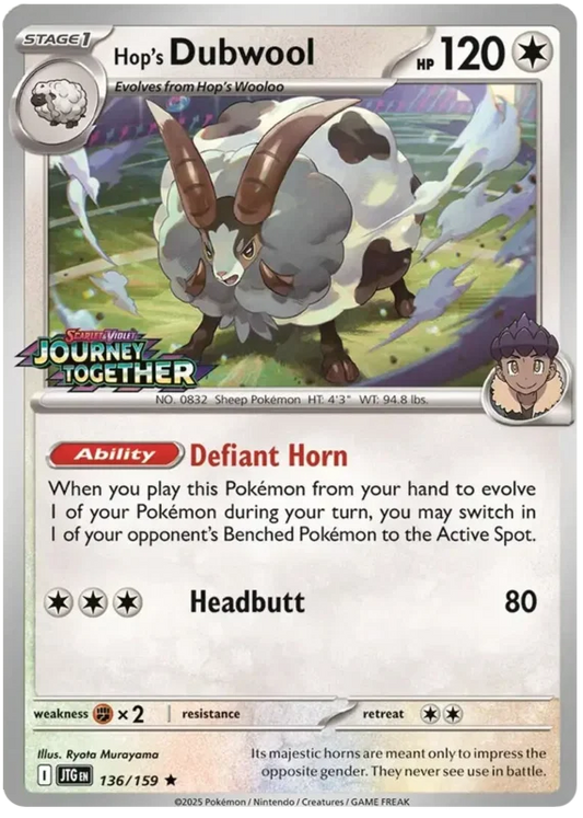 Pokémon Hop's Dubwool common kaart nummer 136 uit Journey Together set