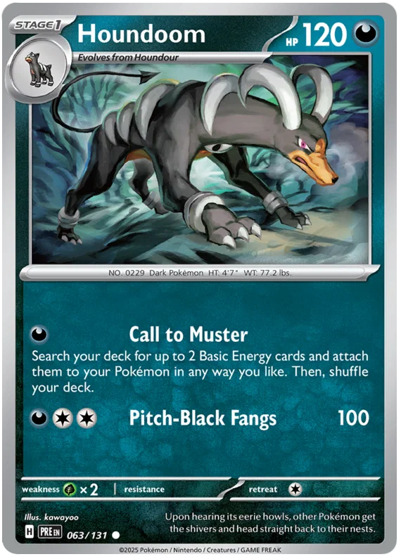 Houndoom #063 common Pokémon kaart uit de Prismatic Evolutions set