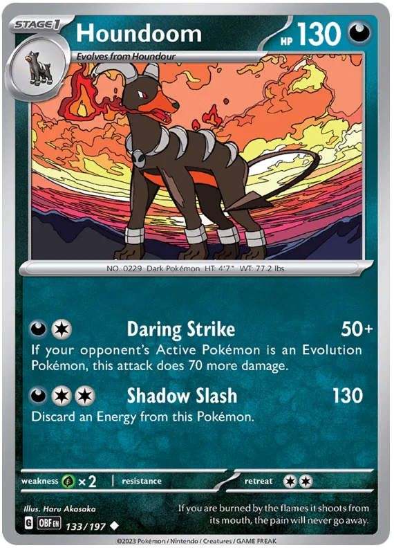 Houndoom common kaart nummer 133 uit de Pokémon Obsidian Flames set