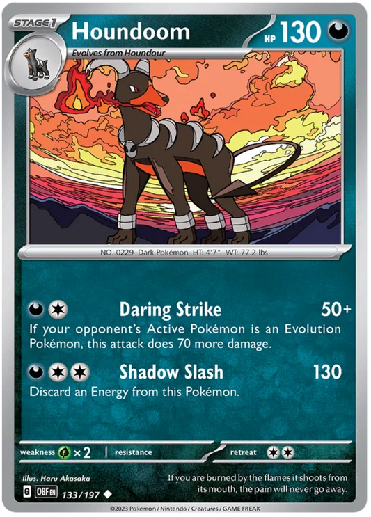 Houndoom common kaart nummer 133 uit de Pokémon Obsidian Flames set