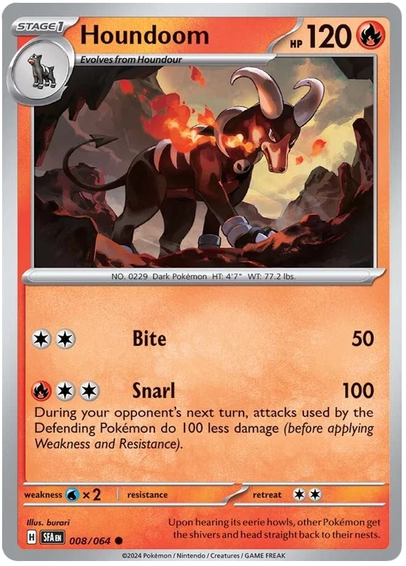 Pokémon Houndoom common kaart nummer 008 uit de Shrouded Fable set
