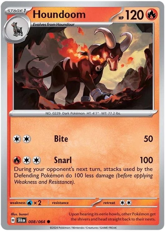 Pokémon Houndoom common kaart nummer 008 uit de Shrouded Fable set