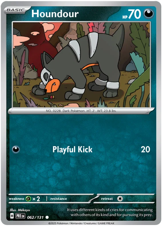Houndour common kaart #062 uit de Pokémon Prismatic Evolutions set