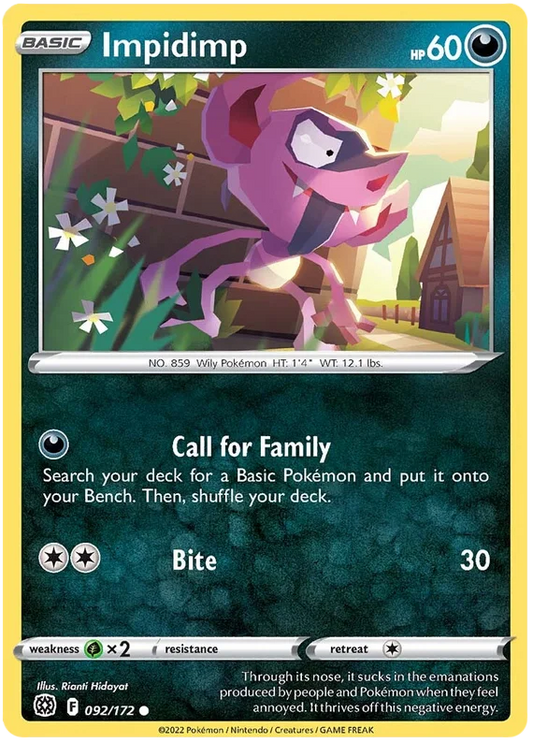 Pokémon Impidimp 092/172 common kaart uit Brilliant Stars set