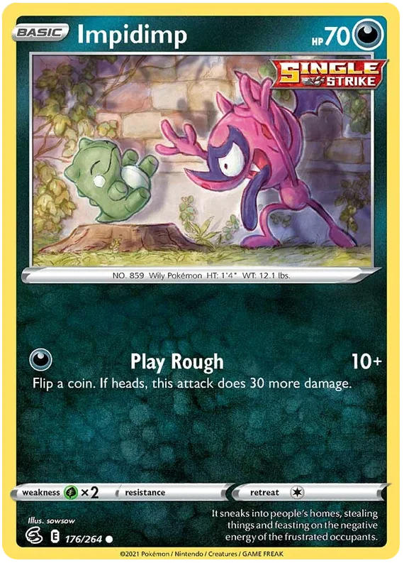 Pokémon Impidimp common kaart 176/264 uit de Fusion Strike set