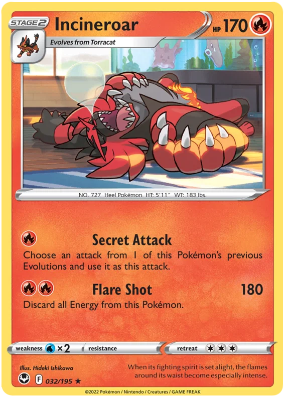 Incineroar common Pokemon kaart nummer 032 uit Silver Tempest set
