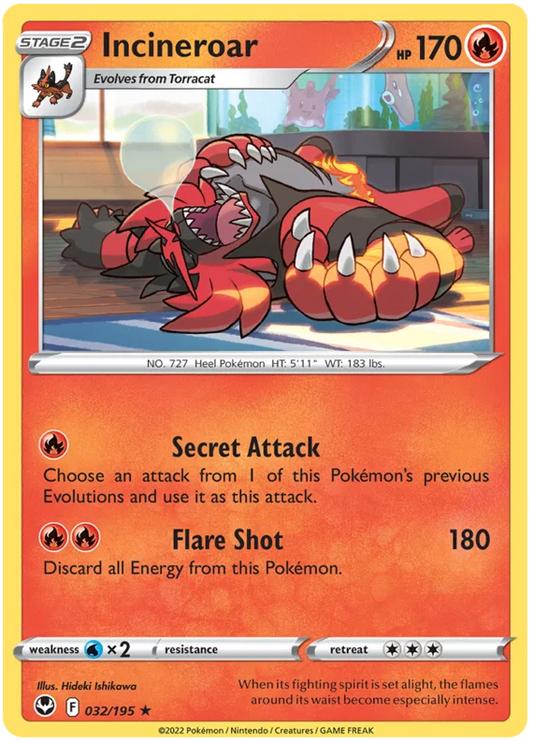 Incineroar common Pokemon kaart nummer 032 uit Silver Tempest set