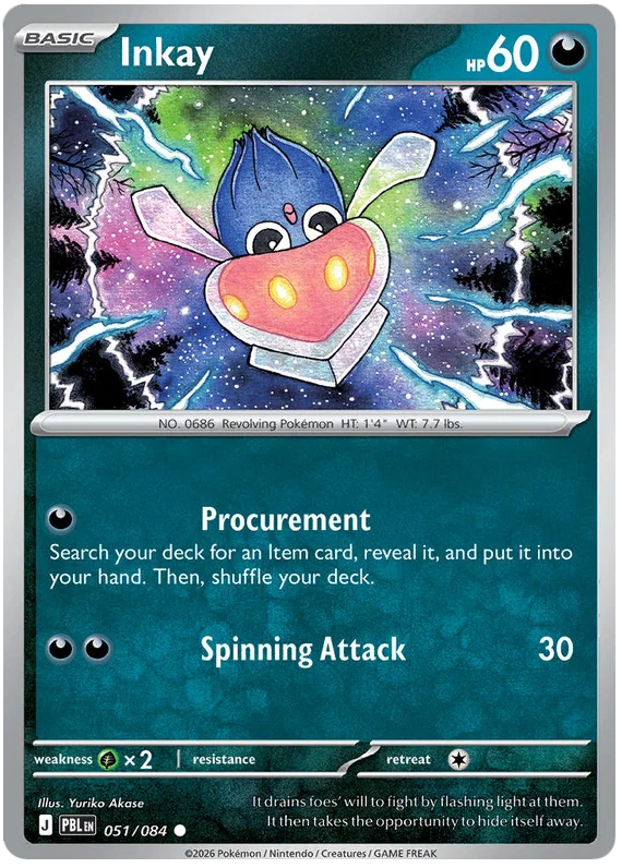 Inkay #051 common Pokémonkaart uit de set Pitch Black