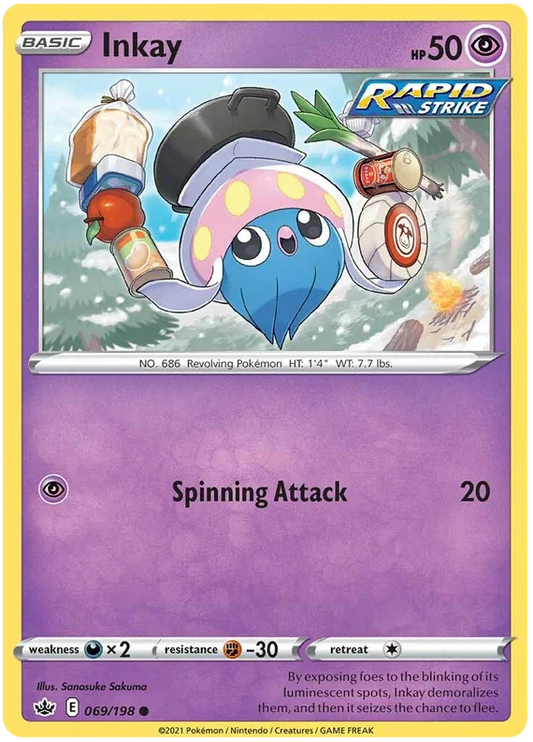 Inkay common kaart nummer 069/198 uit de Pokémon Chilling Reign set met Spinning Attack