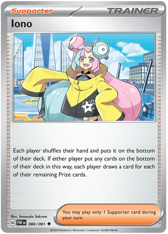 Iono common Pokémon kaart #080 uit de Paldean Fates set