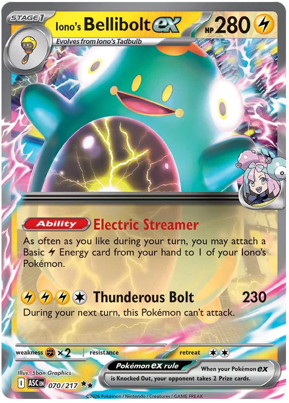 Iono's Bellibolt ex kaart nummer 070 uit de Pokémon set Ascended Heroes