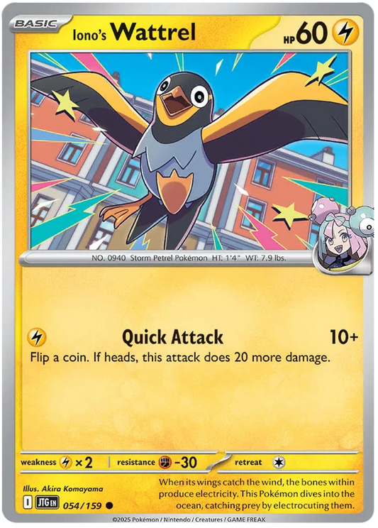 Iono's Wattrel common kaart nummer 054 uit de Pokémon Journey Together set