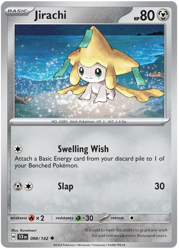 Pokémon Jirachi #098 common kaart uit de Stellar Crown set