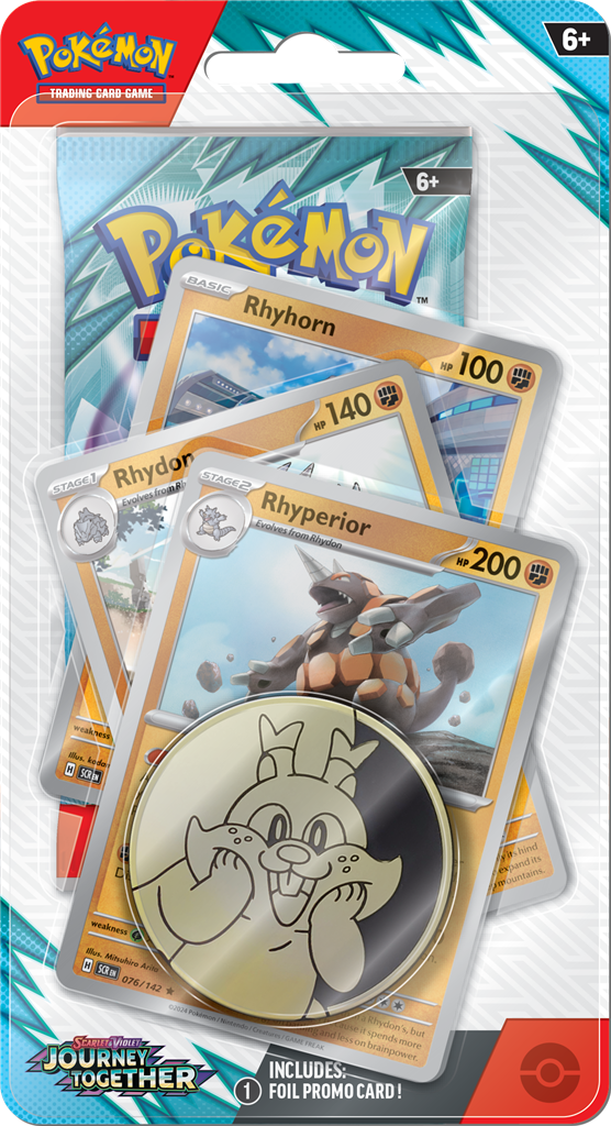 Premium Checklane met booster pack en evolutielijn van Rhyhorn, Rhydon en Rhyperior of Klink, Klang en Klinklang, inclusief Pokémon munt.