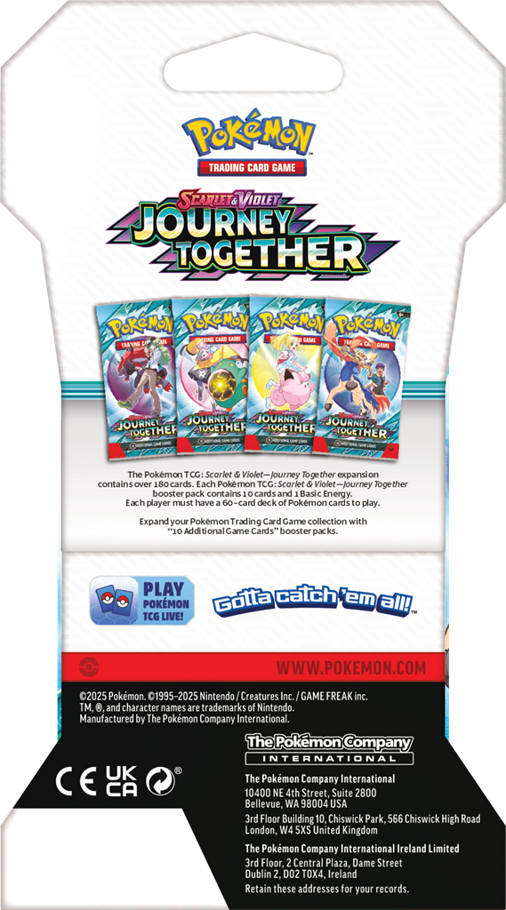 Pokémon Scarlet & Violet Journey Together sleeved booster pack met 10 kaarten en 1 energy kaart, inclusief kans op Pokémon ex.