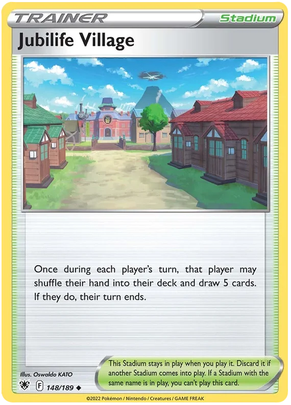 Jubilife Village stadium trainerkaart uit Pokémon Astral Radiance, kaartnummer 148/189