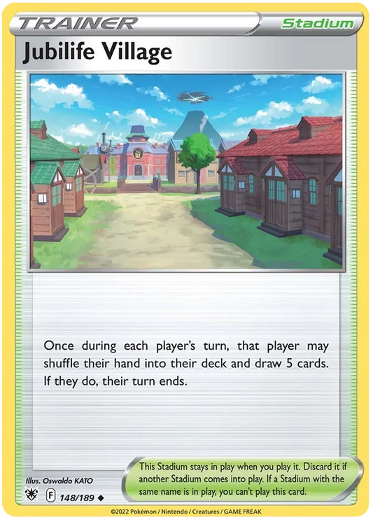 Jubilife Village stadium trainerkaart uit Pokémon Astral Radiance, kaartnummer 148/189