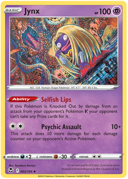 Jynx common kaart nummer 062 uit de Pokémon Silver Tempest set