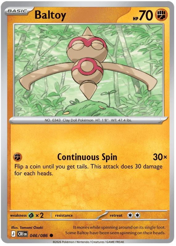 Pokémon kaart Baltoy common uit de set Chaos Rising, kaartnummer 046