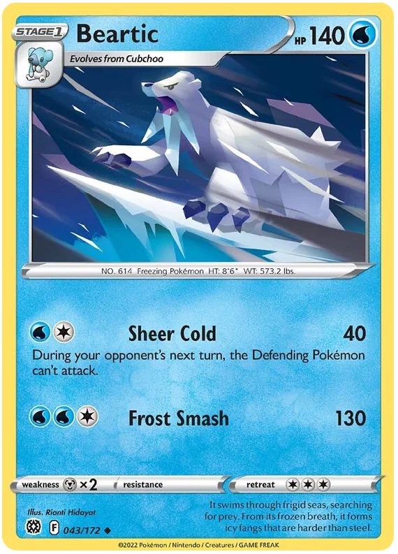 Pokémon kaart Beartic 043/172 common uit de Brilliant Stars set