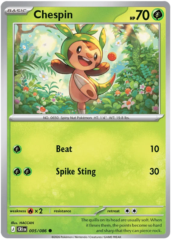 Chespin common Pokémon kaart nummer 005 uit de set Chaos Rising