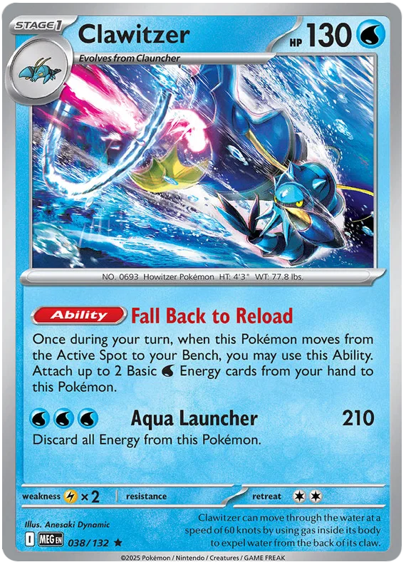 Clawitzer holo Pokémon kaart nummer 038 uit de Mega Evolution set