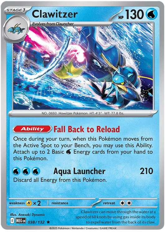 Clawitzer holo Pokémon kaart nummer 038 uit de Mega Evolution set